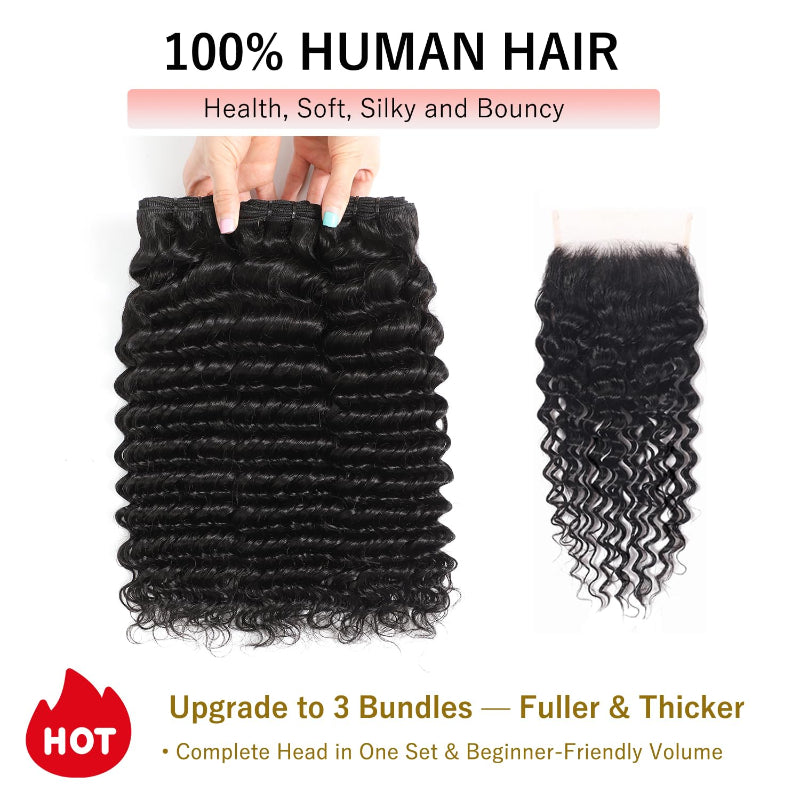5x5 Skinlike Real HD Lace Closure with 3 Bundles Deep Wave