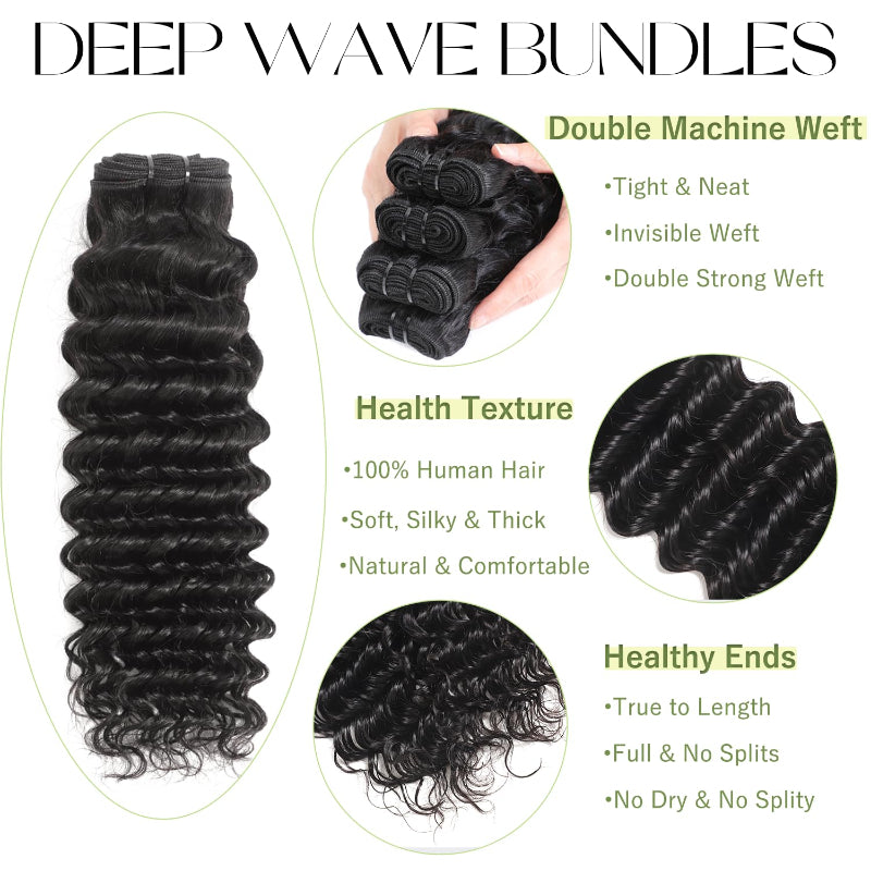 5x5 Skinlike Real HD Lace Closure with 3 Bundles Deep Wave