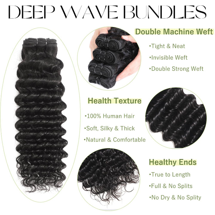 5x5 Skinlike Real HD Lace Closure with 3 Bundles Deep Wave