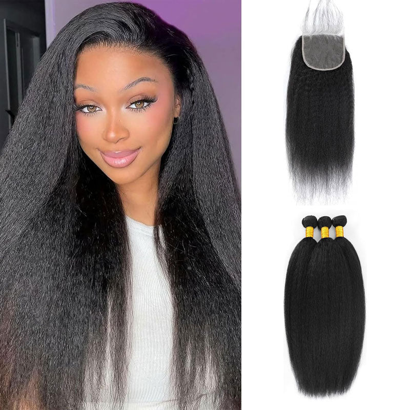 5x5 Skinlike Real HD Lace Closure with 3 Bundles Kinky Straight