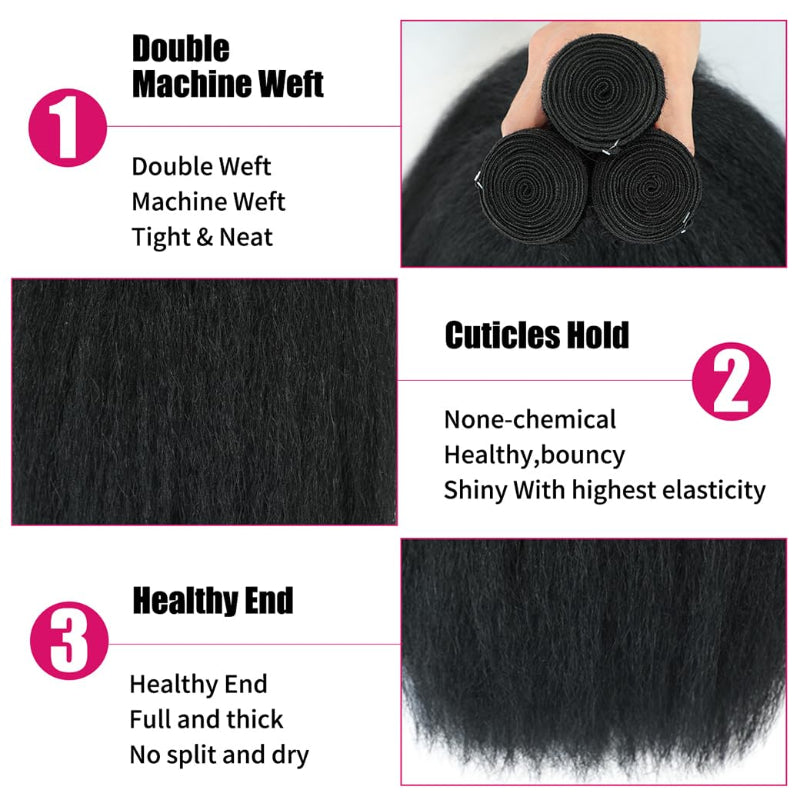 5x5 Skinlike Real HD Lace Closure with 3 Bundles Kinky Straight