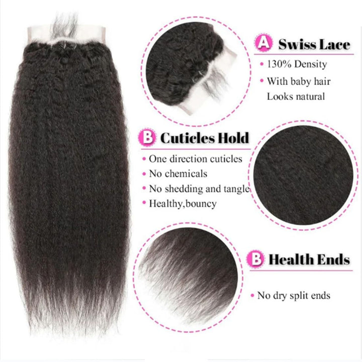 5x5 Skinlike Real HD Lace Closure with 3 Bundles Kinky Straight
