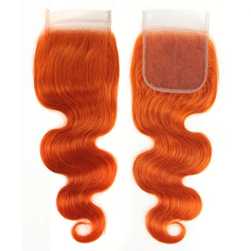5x5 Skinlike Real Transparent Lace Closure with #350 Ginger Orange 3 Bundles Body Wave