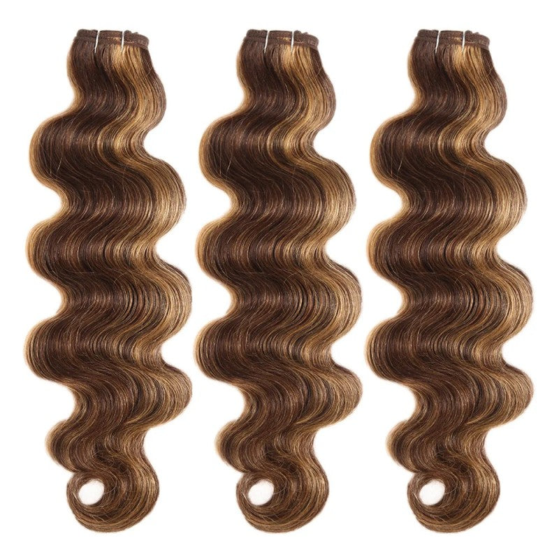 5x5 Skinlike Real Transparent Lace Closure with Highlight Piano Brown Blonde 3 Bundles Body Wave