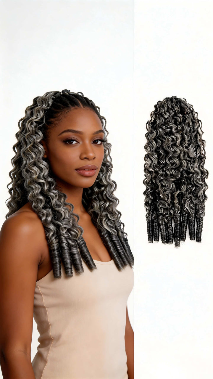 Burmese Curly Feather Crochet Human Hair Salt & Pepper Machine Made Crochet Weave Hair Extensions