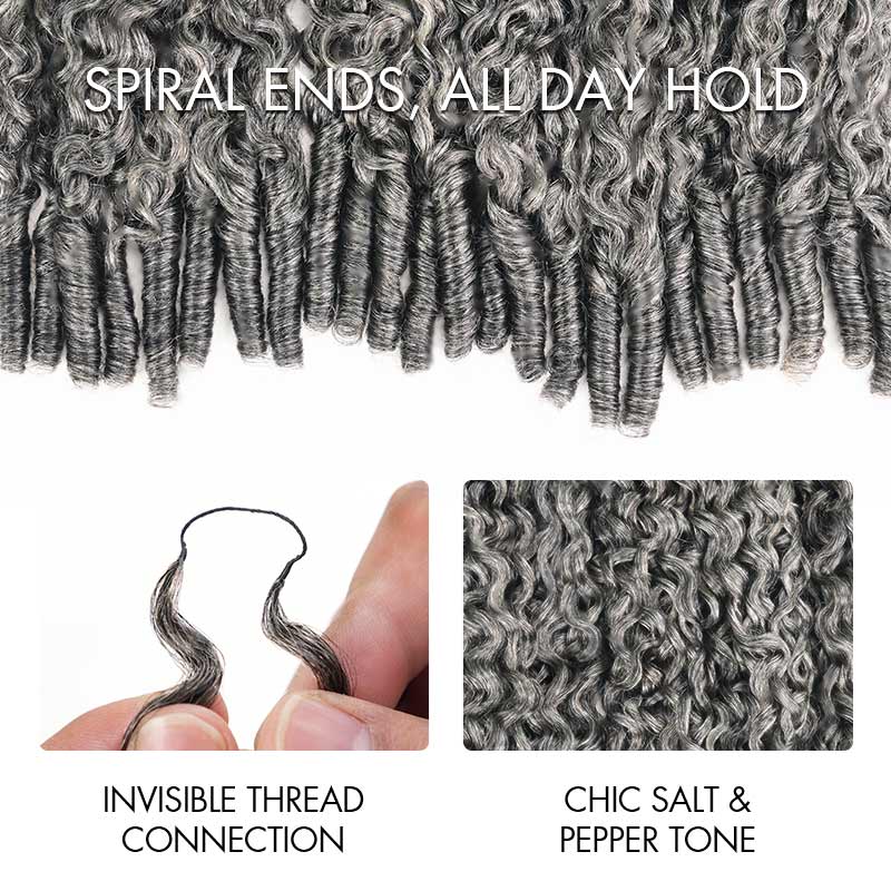 Burmese Curly Feather Crochet Human Hair Salt & Pepper Machine Made Crochet Weave Hair Extensions