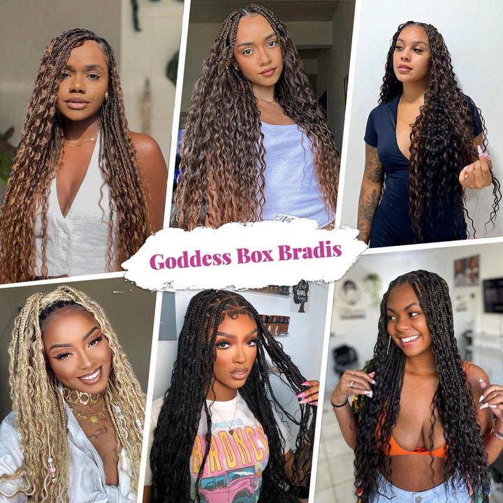 Crochet Boho Curls Pre Looped Box Braids 100% Human Hair Curly Full Ends Extensions