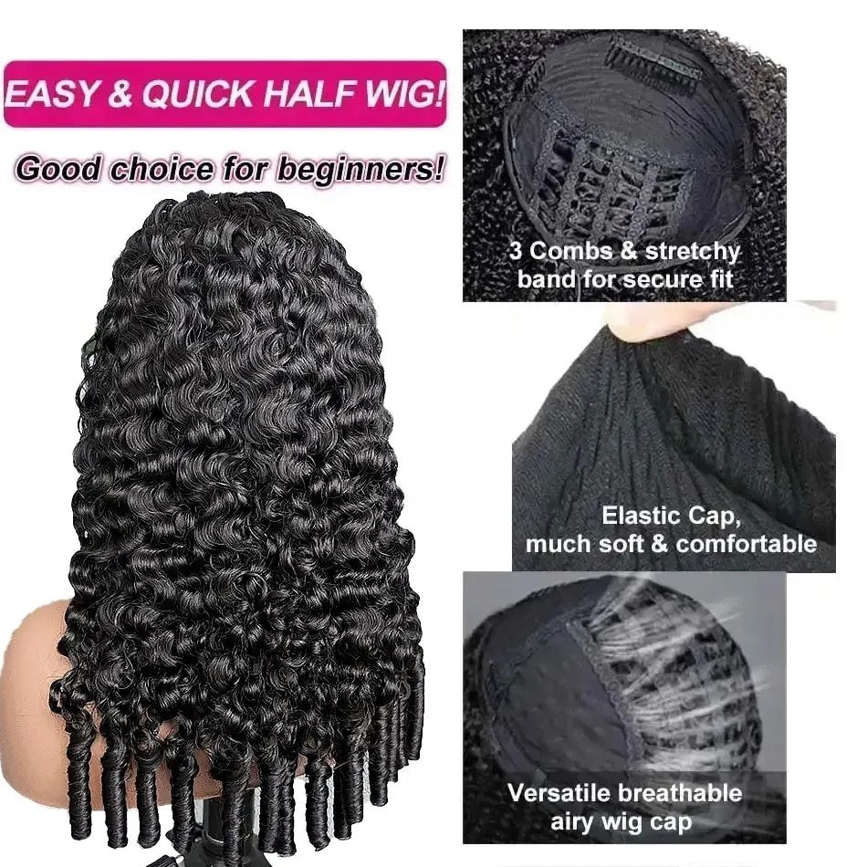 KRN Burmese Curly Half Wig Drawstring Human Hair Wig