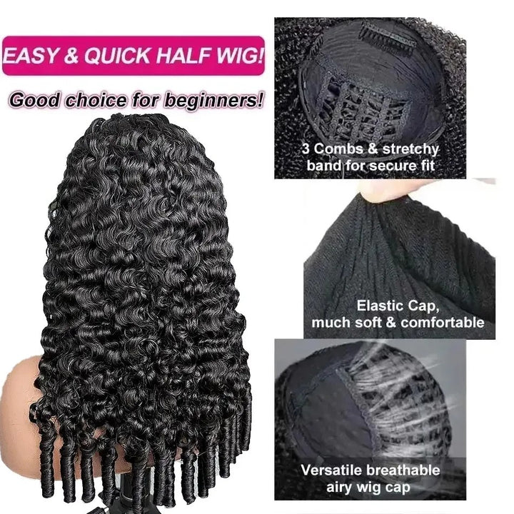 KRN Burmese Curly Half Wig Drawstring Human Hair Wig