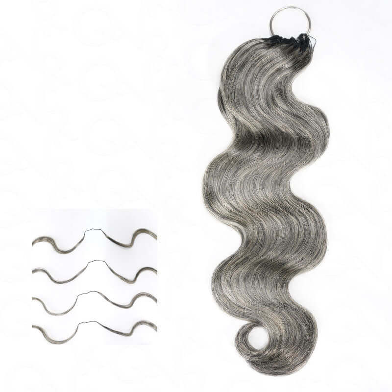 Salt & Pepper Crochet Hair Body Wave Machine Made Feather Human Hair Extension