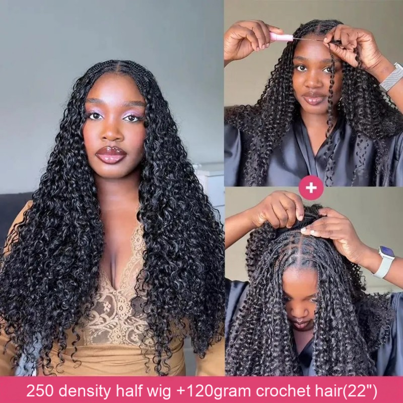 KRN Burmese Curly Half Wig with Feather Crochet Hair
