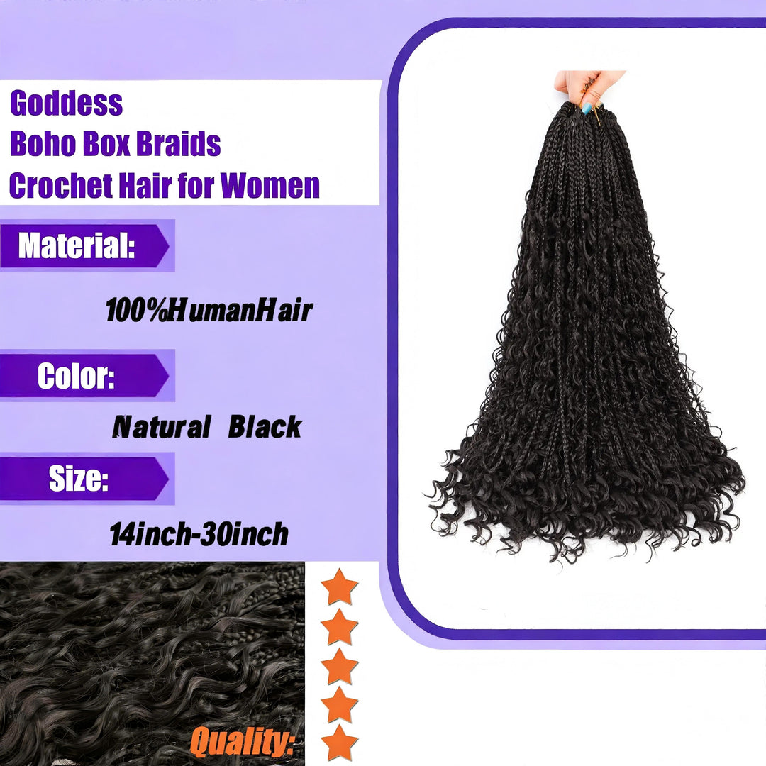 Pre-Looped Boho Crochet Box Braids with Human Hair Deep Wave Curls 20 Strands