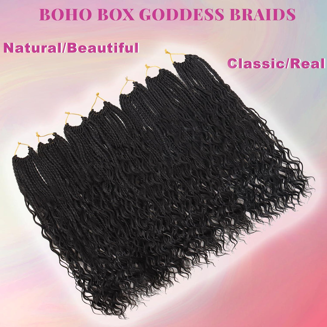 Crochet Boho Curls Pre Looped Box Braids 100% Human Hair Curly Full Ends Extensions