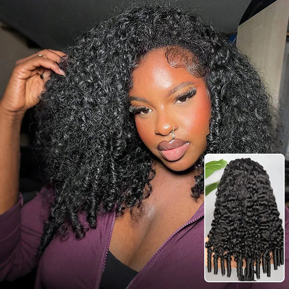 KRN Burmese Curly Half Wig Drawstring Human Hair Wig