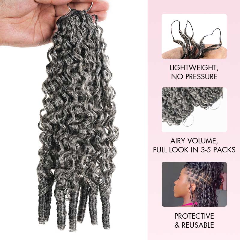 Burmese Curly Feather Crochet Human Hair Salt & Pepper Machine Made Crochet Weave Hair Extensions