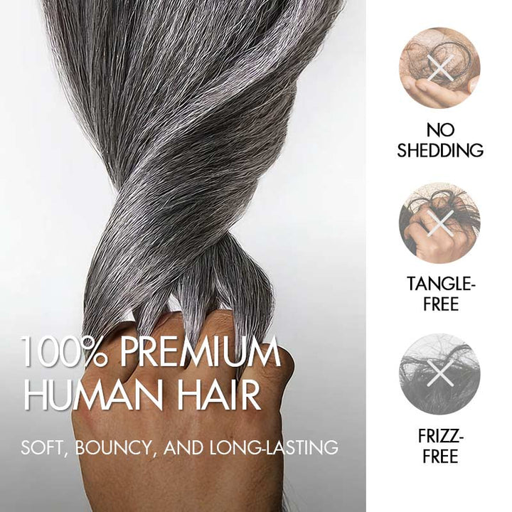 Burmese Curly Feather Crochet Human Hair Salt & Pepper Machine Made Crochet Weave Hair Extensions