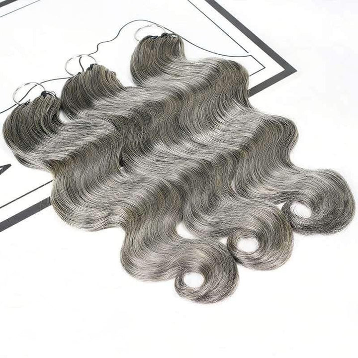 Salt & Pepper Crochet Hair Body Wave Machine Made Feather Human Hair Extension