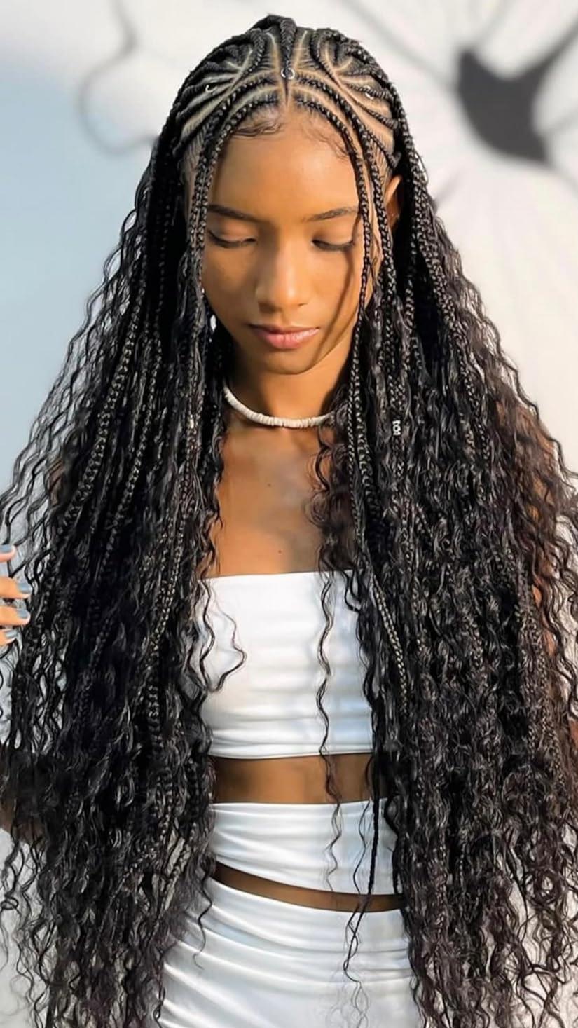 Crochet Mermaid Braids with Human Hair Curls Pre-Looped Loose Wave