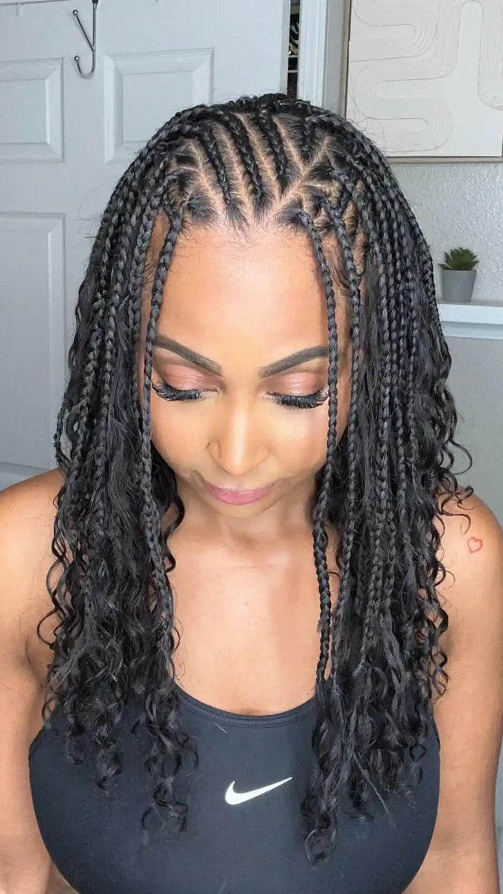 Pre Looped Crochet Boho Box Braids With Deep Wave Human Hair Curls-20Strands/Pack