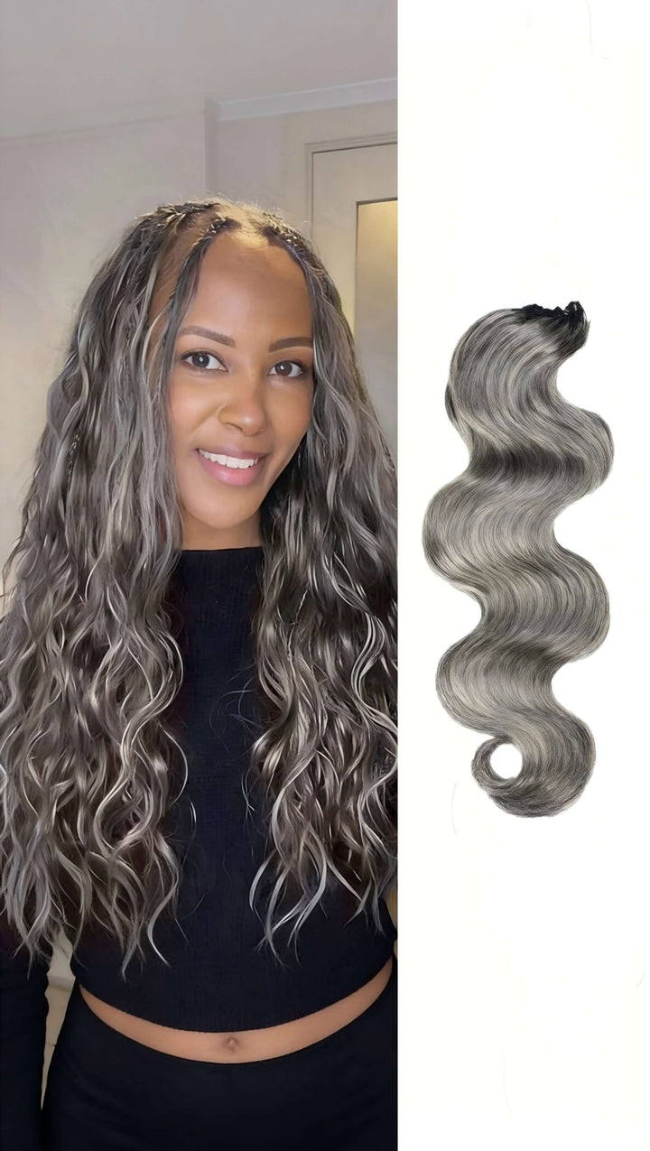 Salt & Pepper Crochet Hair Body Wave Machine Made Feather Human Hair Extension