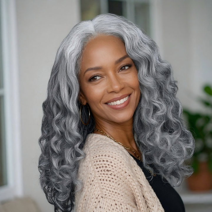 Loose Curly Transparent Lace Salt Pepper 13x4 Full Frontal Wig