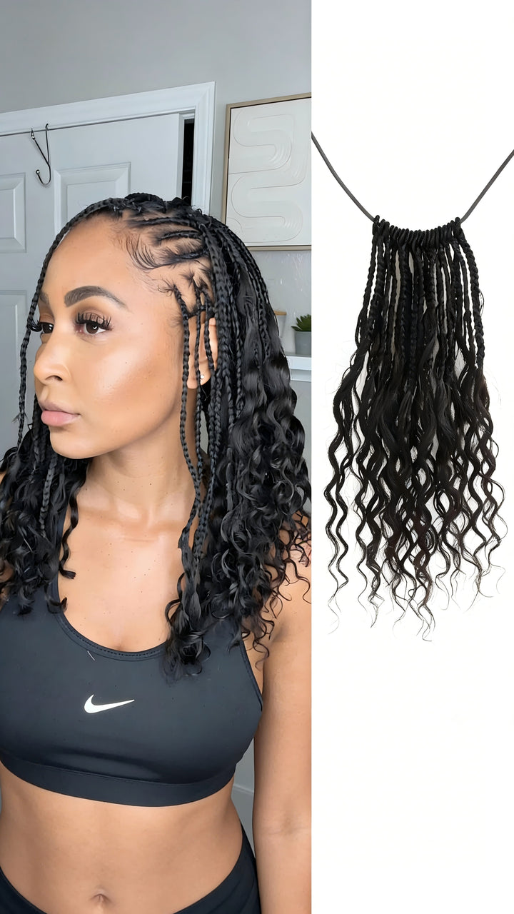 Pre Looped Crochet Boho Box Braids With Deep Wave Human Hair Curls-20Strands/Pack