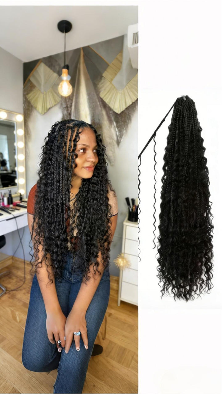 Crochet Boho Curls Pre Looped Box Braids 100% Human Hair Curly Full Ends Extensions