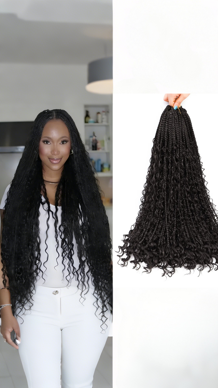 Pre-Looped Boho Crochet Box Braids with Human Hair Deep Wave Curls 20 Strands