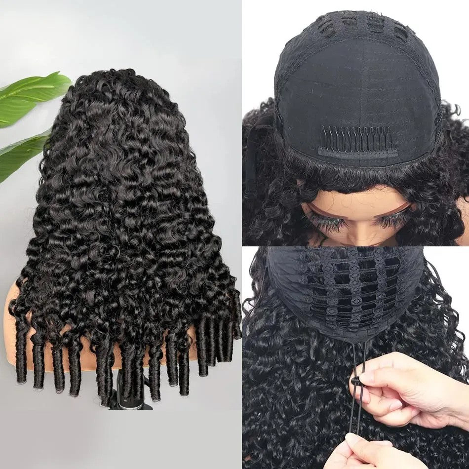 KRN Burmese Curly Half Wig Drawstring Human Hair Wig