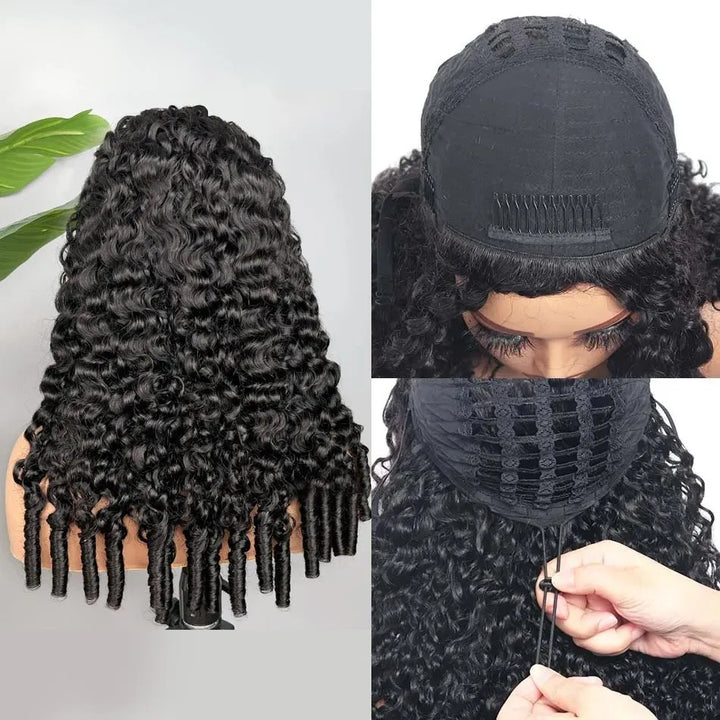 KRN Burmese Curly Half Wig Drawstring Human Hair Wig