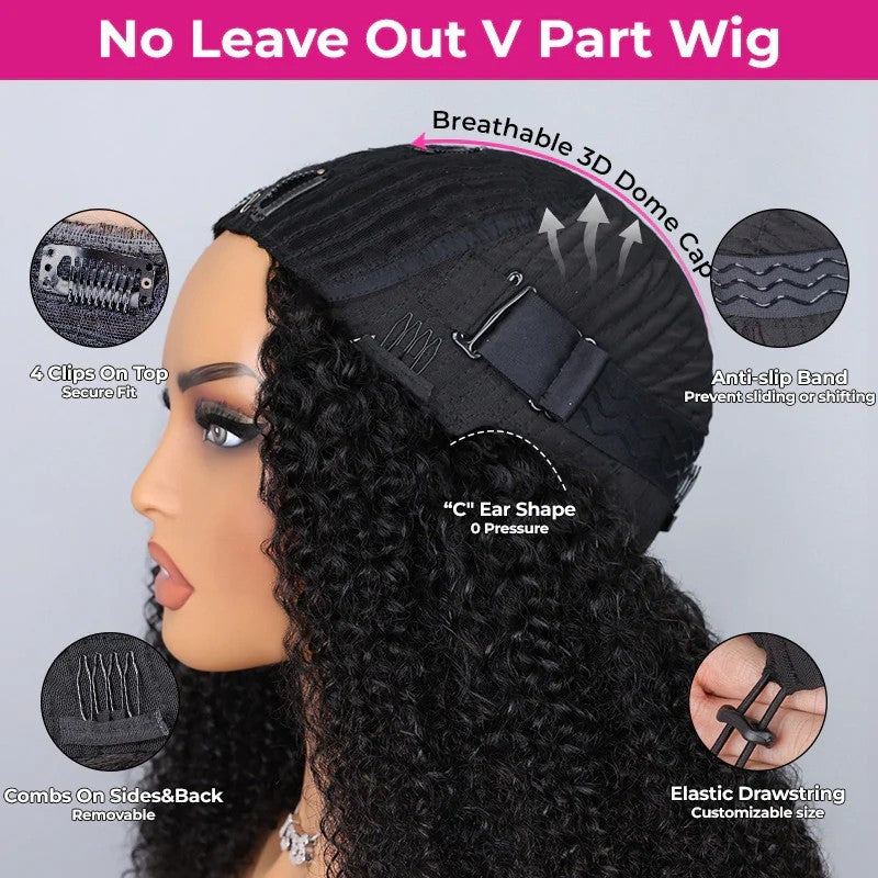 Afro Curly Glueless V Part Wig