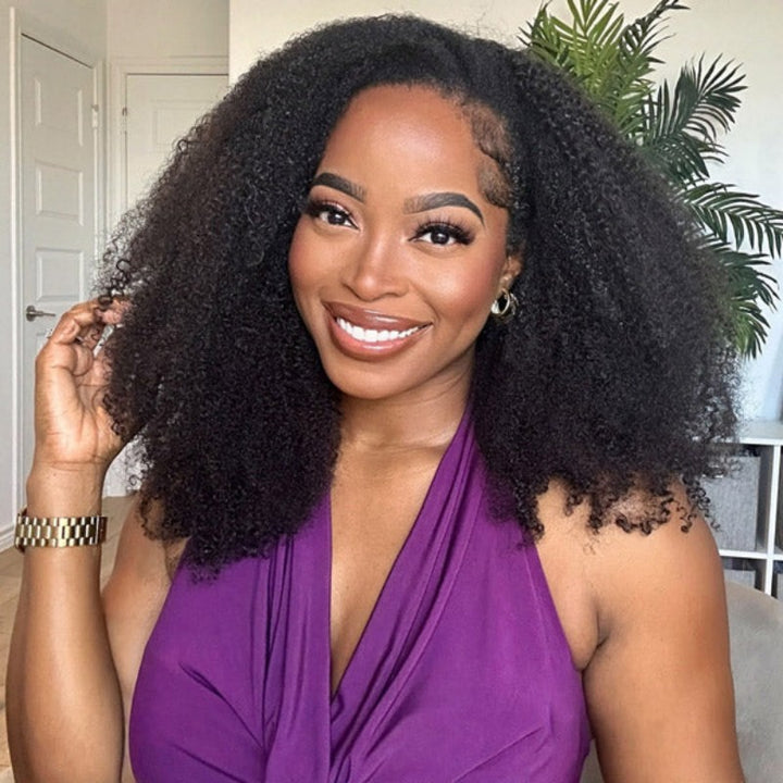 KRN Afro Curly Half Wig Flexible Fit Drawstring Human Hair Wig