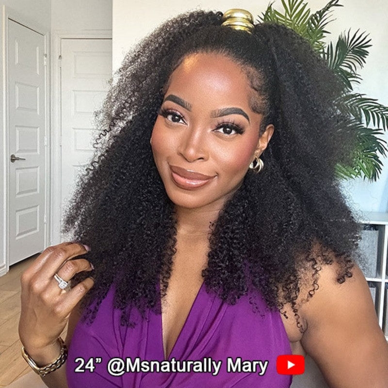 KRN Afro Curly Half Wig Flexible Fit Drawstring Human Hair Wig