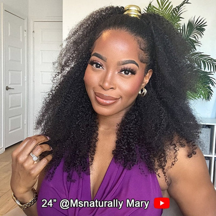 KRN Afro Curly Half Wig Flexible Fit Drawstring Human Hair Wig