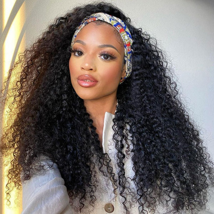 KRN Afro Curly Half Wig Flexible Fit Drawstring Human Hair Wig
