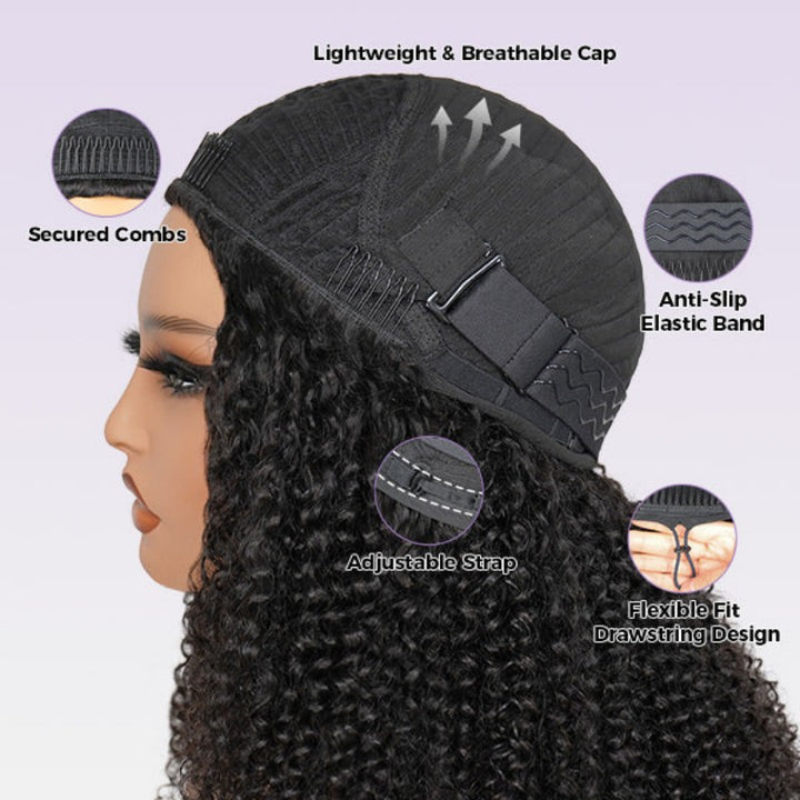 KRN Afro Curly Half Wig Flexible Fit Drawstring Human Hair Wig