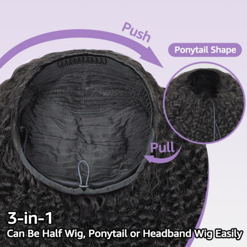 KRN Afro Curly Half Wig Flexible Fit Drawstring Human Hair Wig