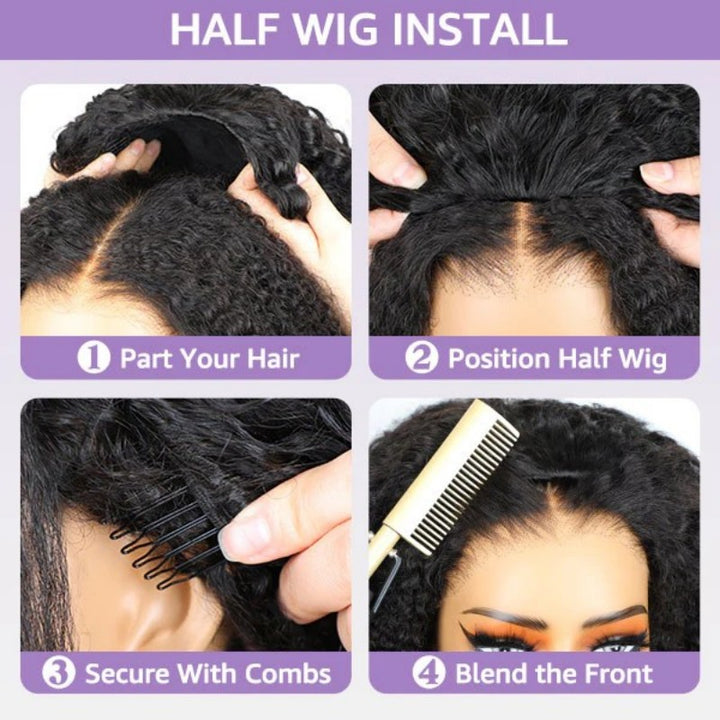 KRN Afro Curly Half Wig Flexible Fit Drawstring Human Hair Wig