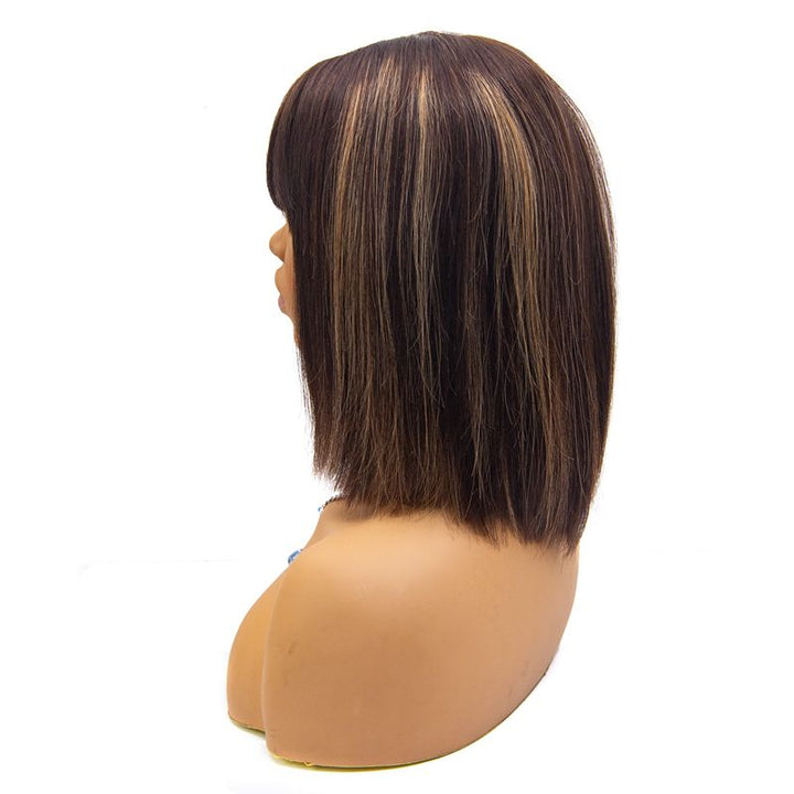 Ash Blonde Highlight Yaki Straight Short Curly Bob HD Transparent Lace Wig