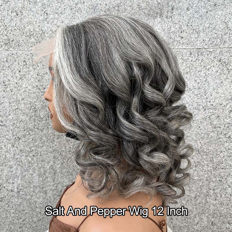 Big Loose Wave Bob Transparent Lace Salt Pepper 5x5 Closure Wig