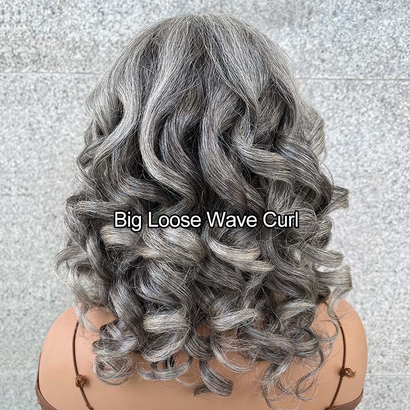 Big Loose Wave Bob Transparent Lace Salt Pepper 5x5 Closure Wig