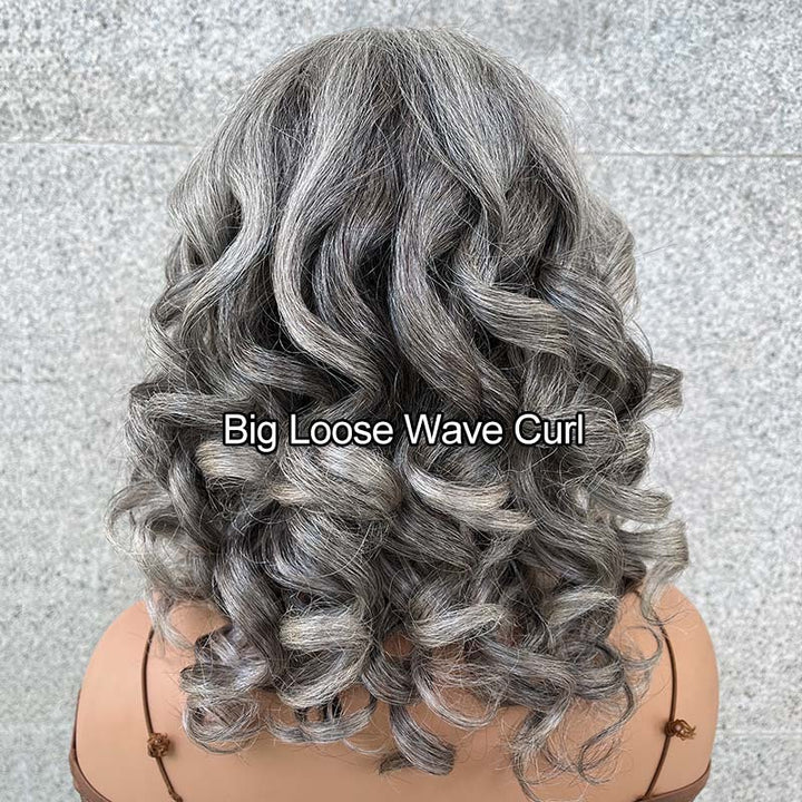 Big Loose Wave Bob Transparent Lace Salt Pepper 5x5 Closure Wig