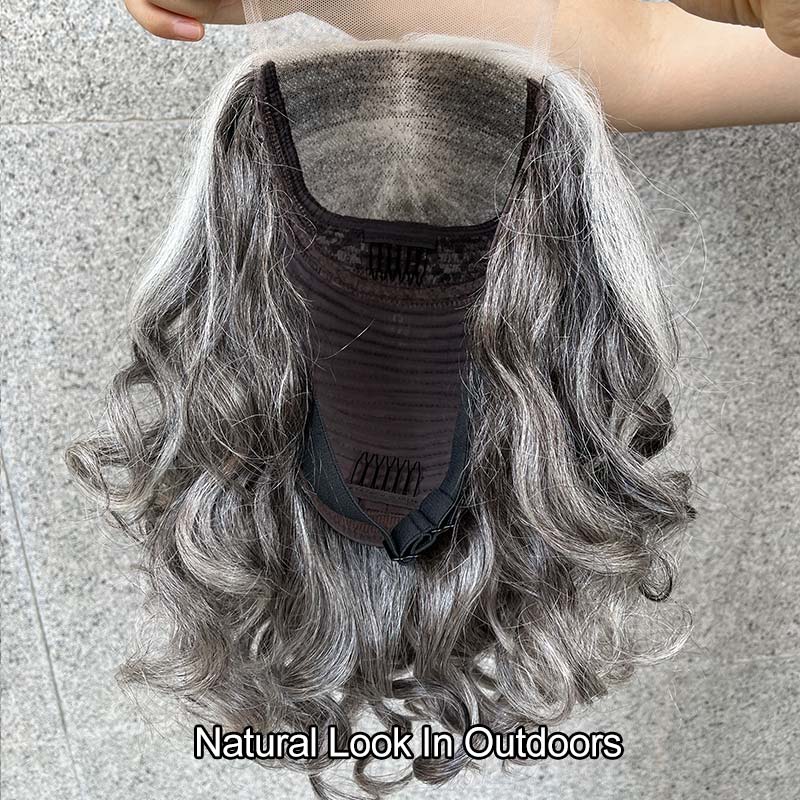 Big Loose Wave Bob Transparent Lace Salt Pepper 5x5 Closure Wig