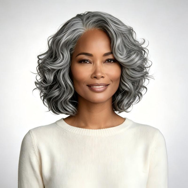 Big Loose Wave Bob Transparent Lace Salt Pepper 5x5 Closure Wig