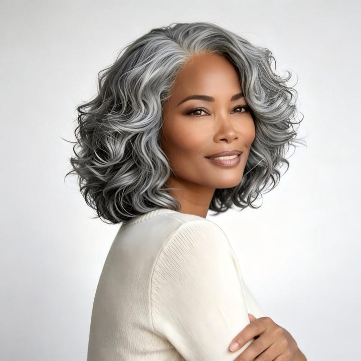 Big Loose Wave Bob Transparent Lace Salt Pepper 5x5 Closure Wig
