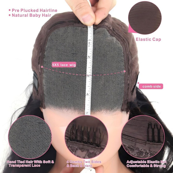 Body Wave 5x5 Transparent Lace Closure Wig Human Hair