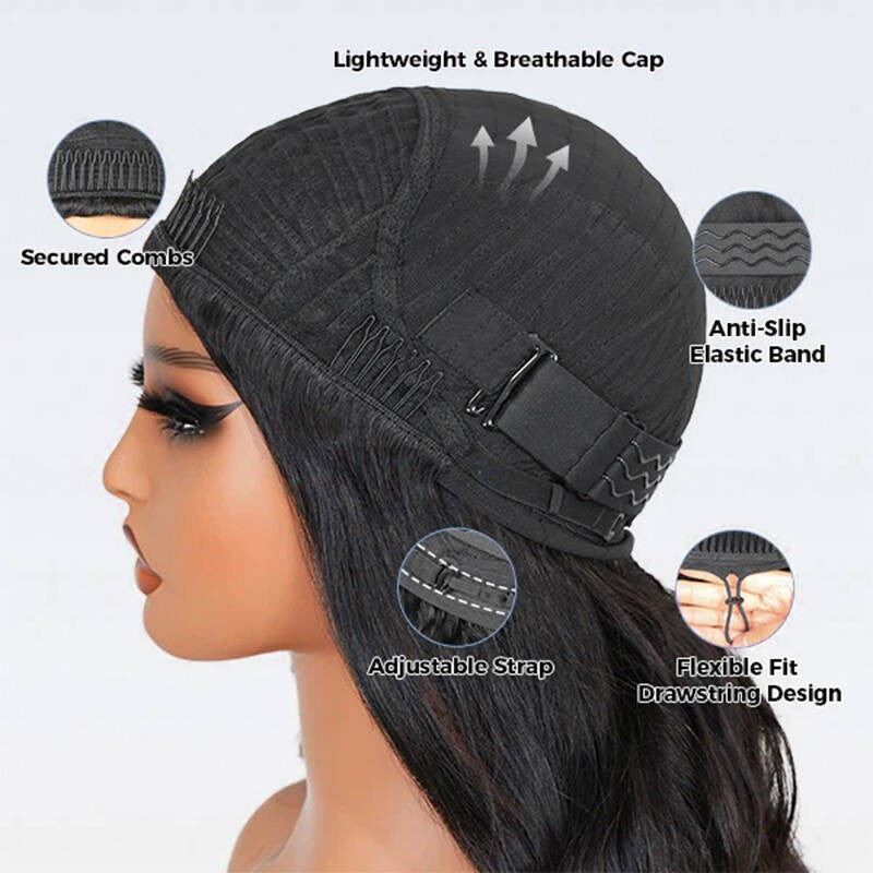 KRN Body Wave Half Wig Flexible Fit Drawstring Human Hair Wig