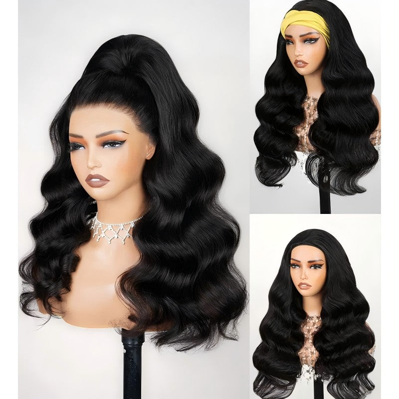 KRN Body Wave Half Wig Flexible Fit Drawstring Human Hair Wig