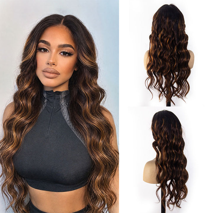Body Wave Transparent Lace Balayage Brown 13x4 Full Frontal Wig