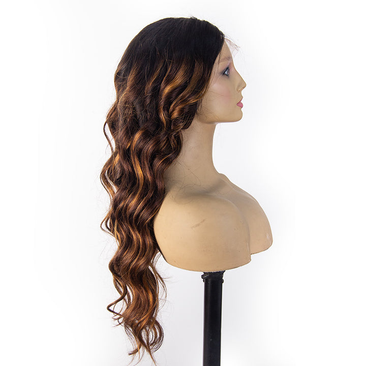 360 Invisible Strap Transparent Lace Wig Balayage Brown Body Wave